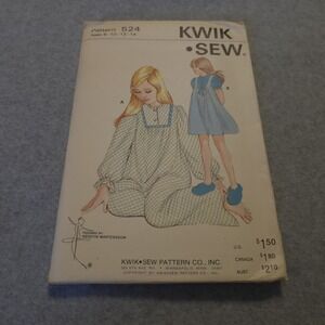 Vintage Kwik Sew 524 Girls Nightgown Pajama Pattern 8-14‎ UNCUT Kerstin M.
